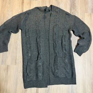 Dark Grey Cable Knit Cardigan Sweater Women’s Large by Merokeety